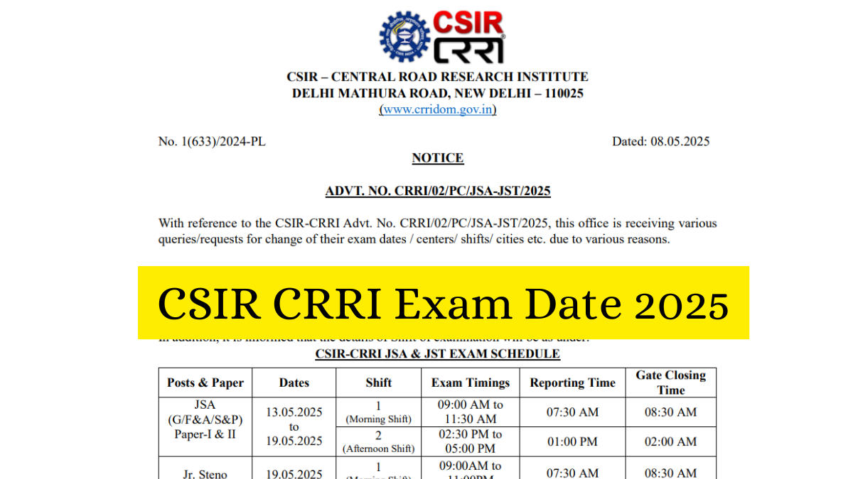CSIR CRRI Exam Date 2025
