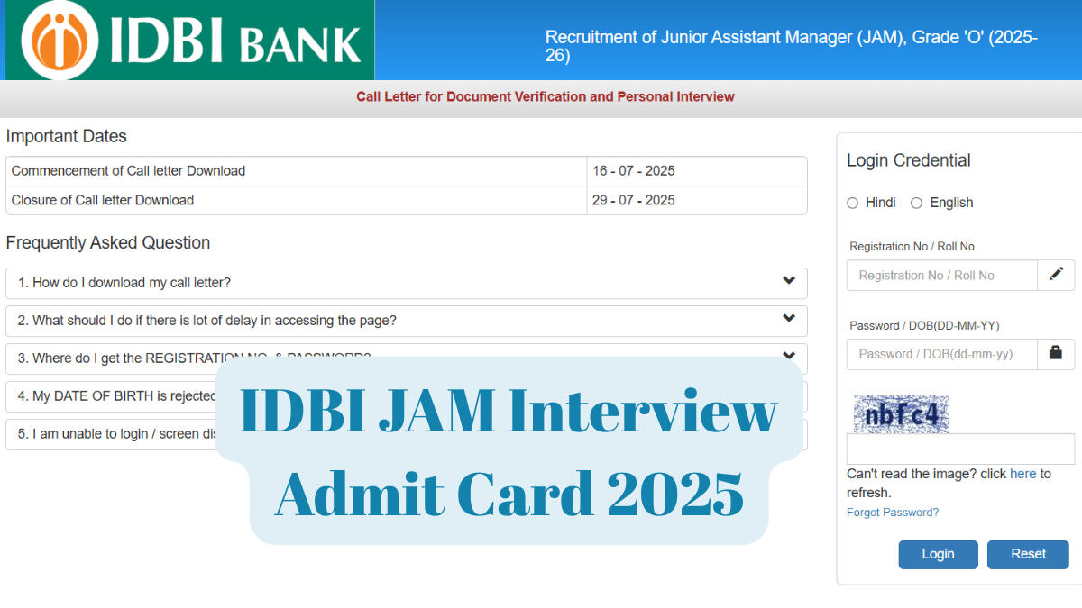 IDBI JAM Interview Admit Card 2025