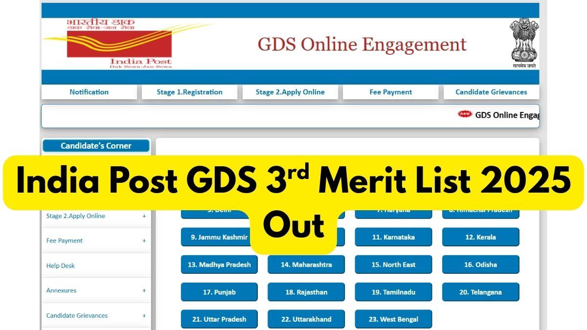 India Post GDS 3rd Merit List 2025 Out