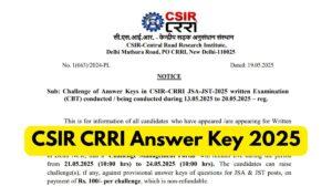 CSIR CRRI Answer Key 2025