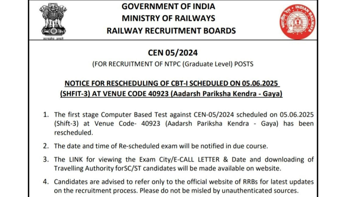 RRB NTPC Exam 2025 Postponed