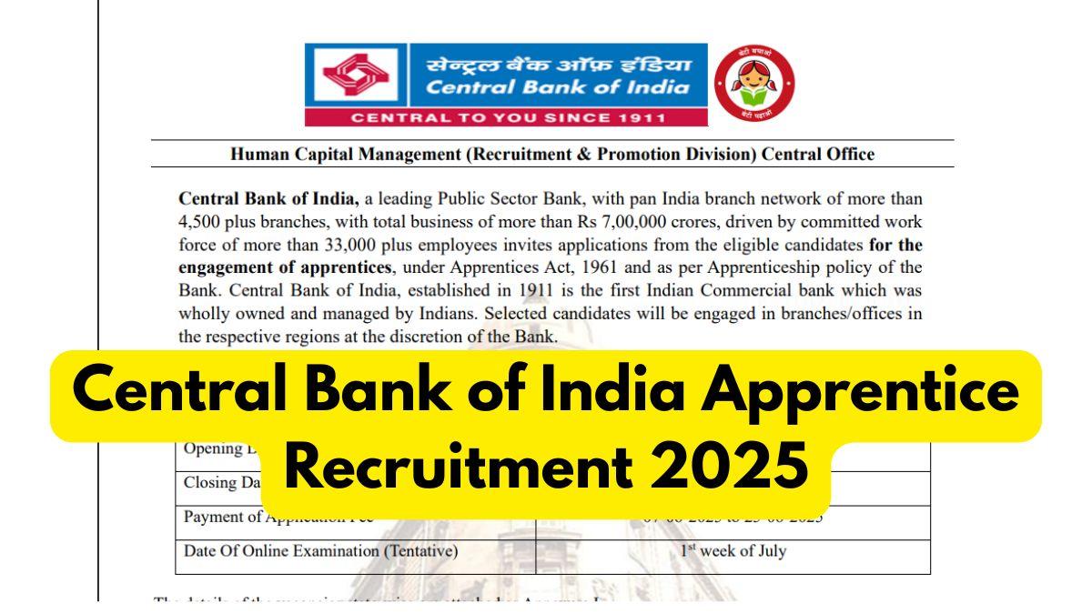 Central Bank of India Apprentice Recruitment 2025