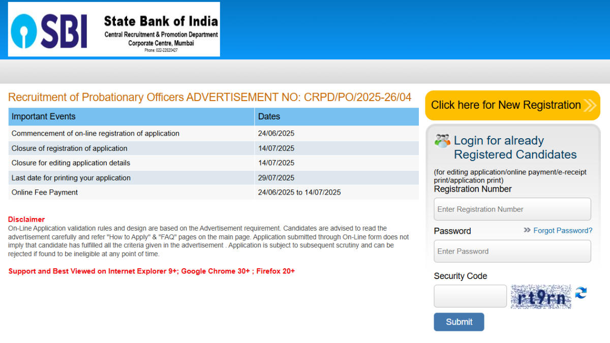 SBI PO Apply Online 2025