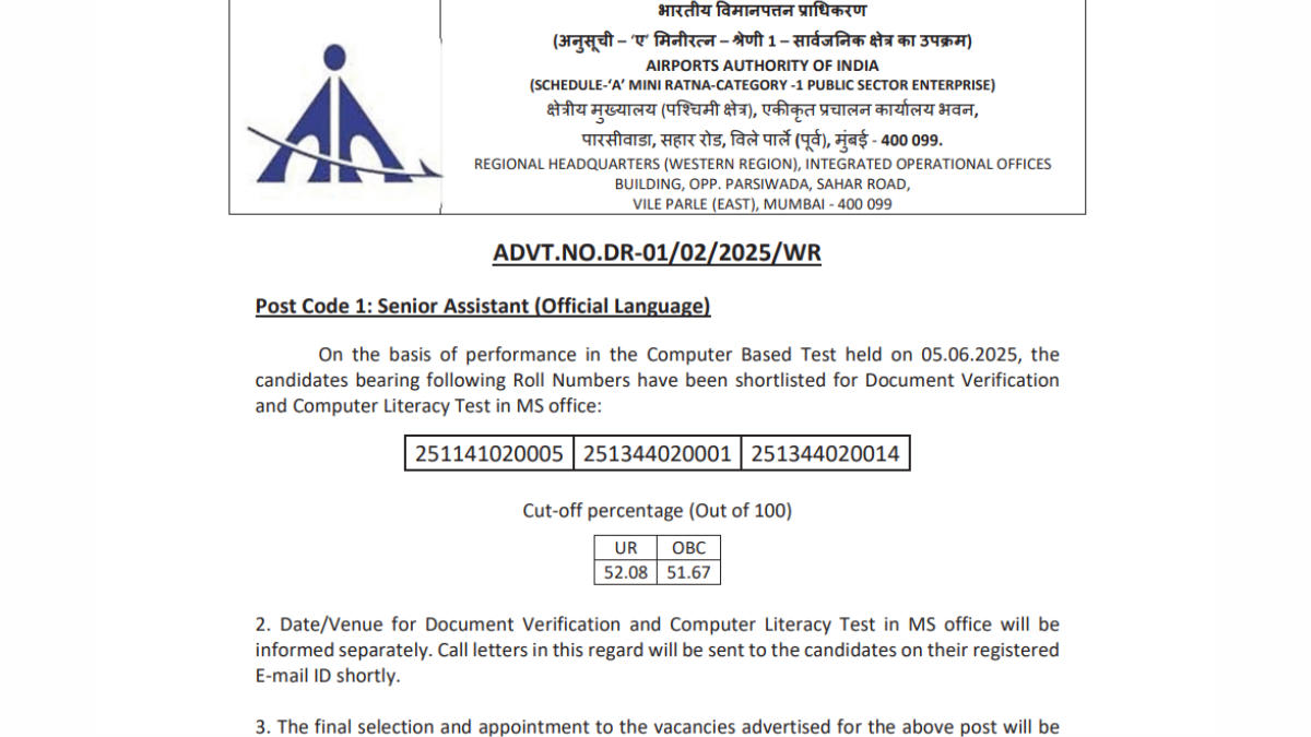 AAI Non Executive Result 2025