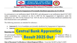Central Bank Apprentice Result 2025