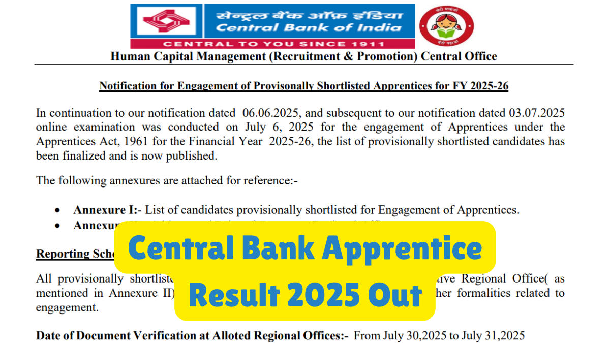 Central Bank Apprentice Result 2025