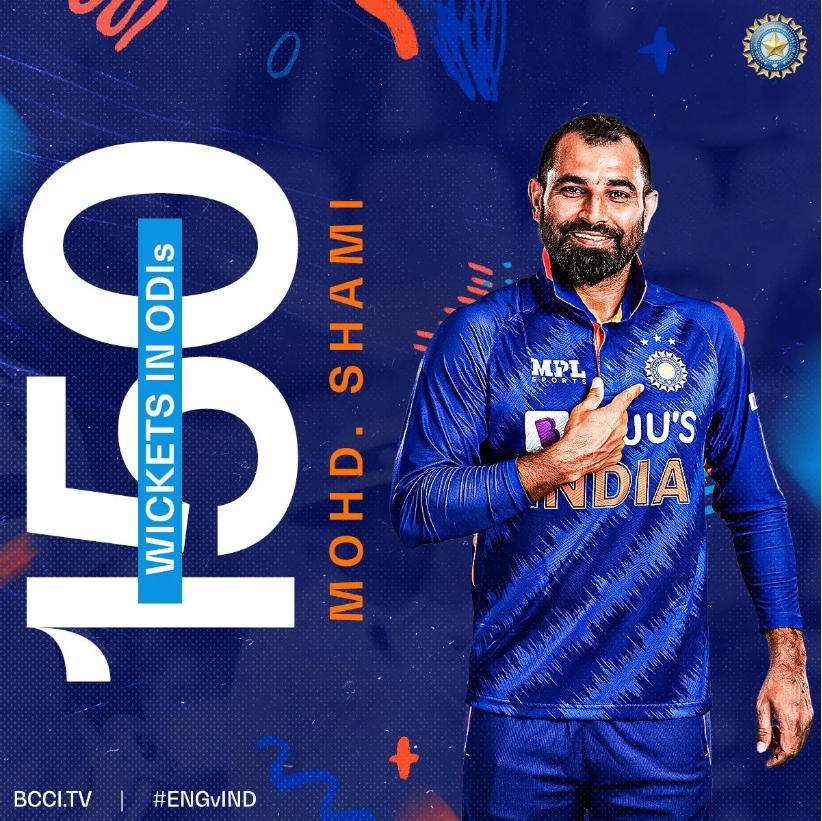 Mohammed Shami becomes fastest Indian bowler to take 150 ODI wickets
