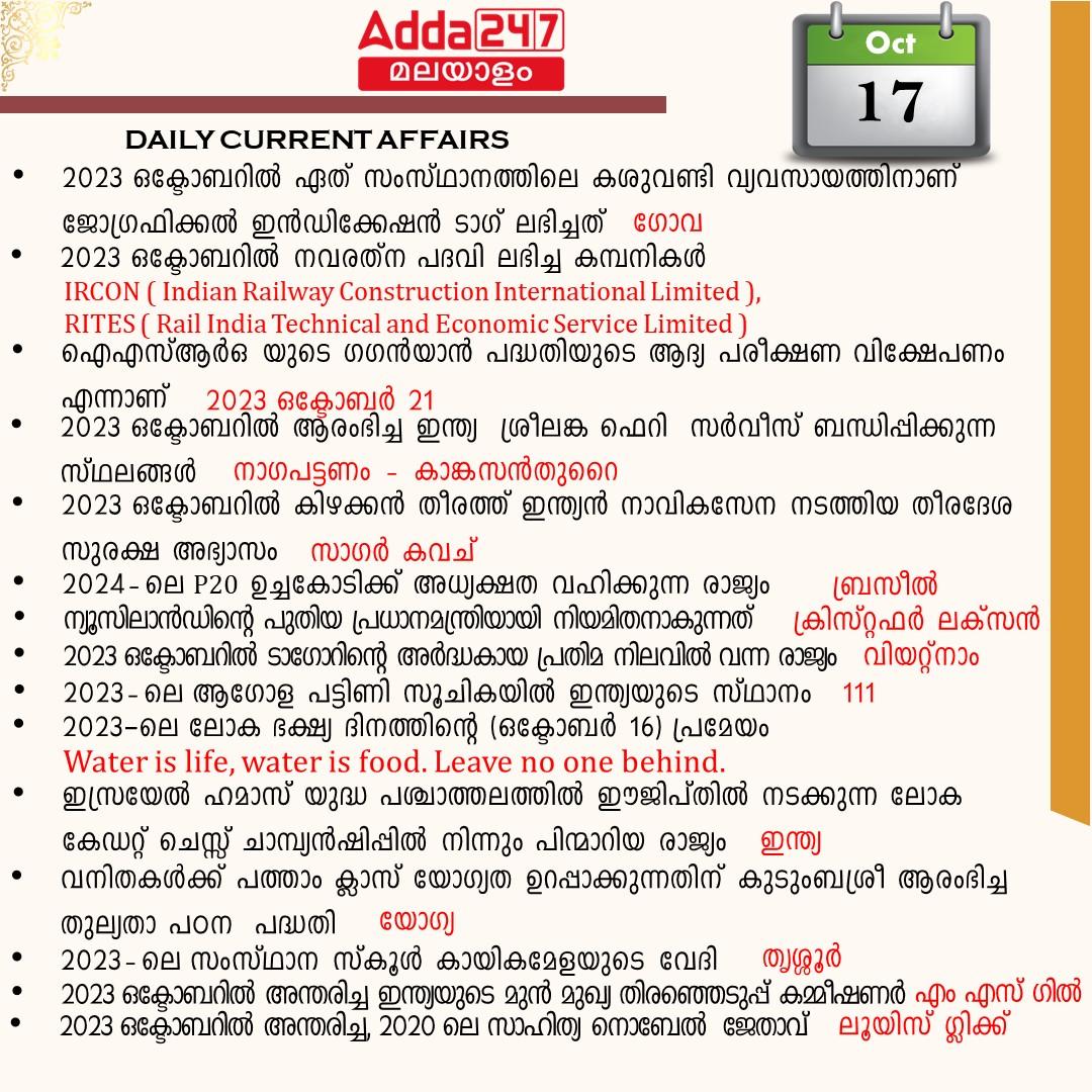 പ്രതിദിന കറന്റ് അഫയേഴ്സ് മലയാളത്തിൽ- 17 ഒക്ടോബർ 2023_3.1