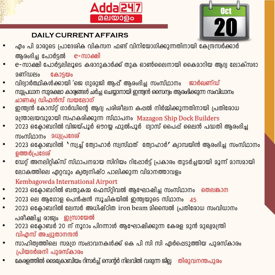 പ്രതിദിന കറന്റ് അഫയേഴ്സ് മലയാളത്തിൽ- 20 ഒക്ടോബർ 2023_3.1