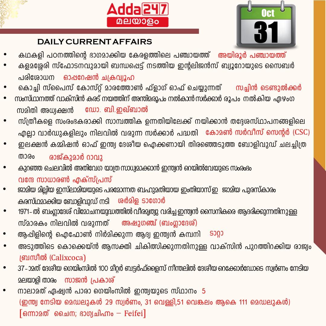 പ്രതിദിന കറന്റ് അഫയേഴ്സ് മലയാളത്തിൽ- 31 ഒക്ടോബർ 2023_3.1