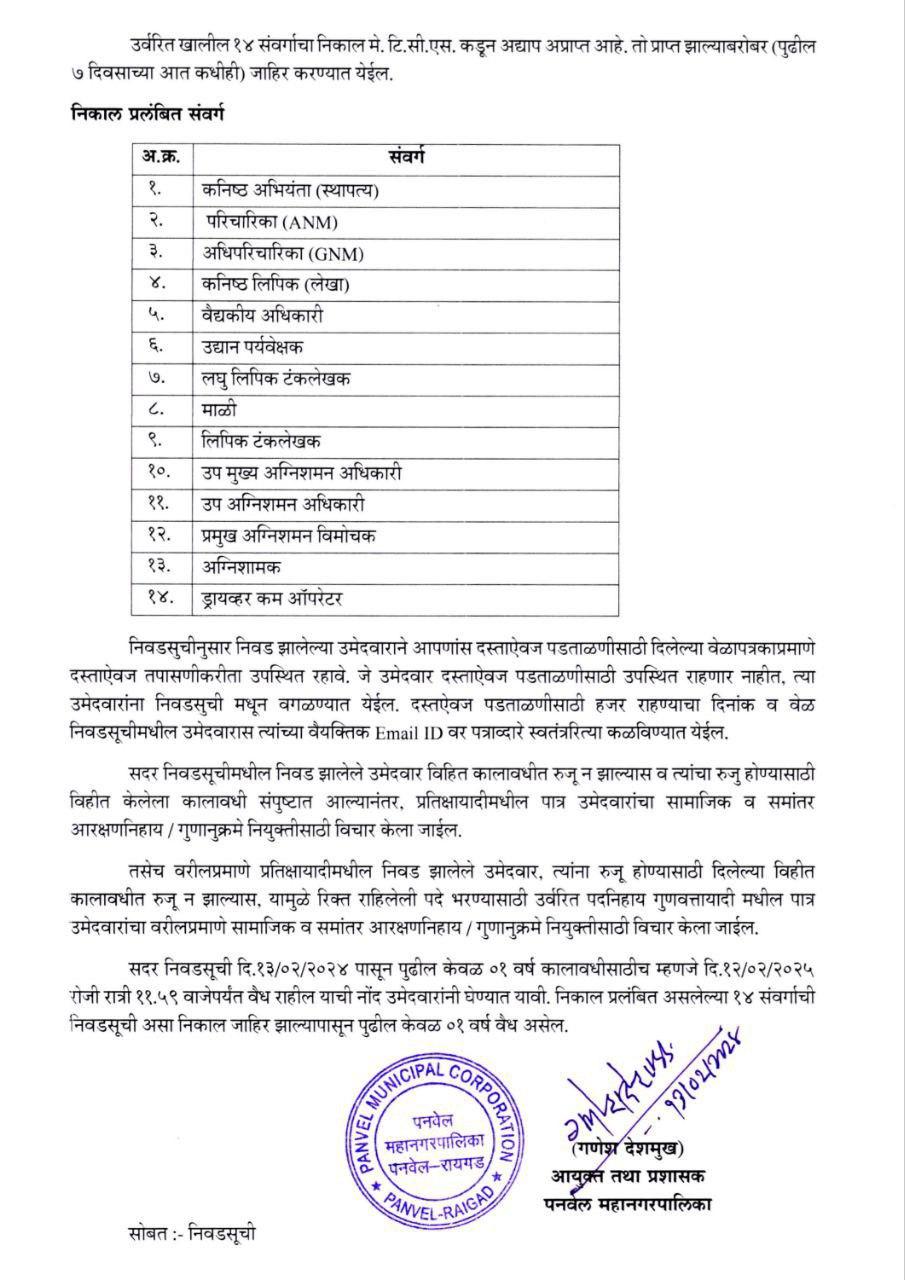 पनवेल महानगरपालिका निवड यादी 2024 जाहीर, निवड व प्रतीक्षा यादी PDF डाउनलोड करा_3.1