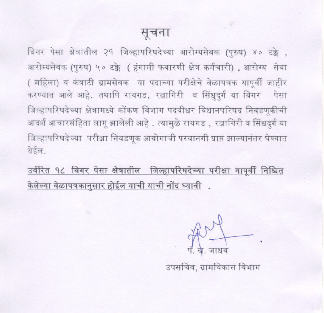 जिल्हा परिषद नॉन पेसा रायगड रत्नागिरी व सिंधुदुर्ग जिल्ह्यातील परीक्षा पुढे ढकलल्या, अधिकृत सूचना तपासा_4.1