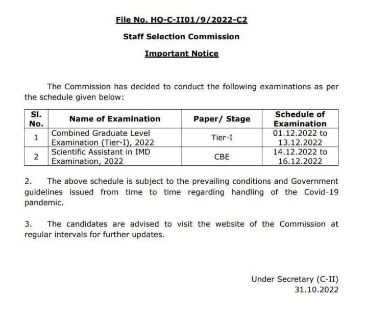 SSC IMD Scientific Assistant Exam Date 2022 Notice