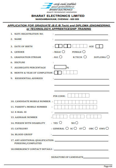 BEL Application Form