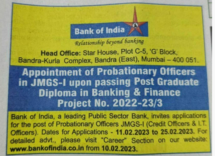 Bank Of India Recruitment 2023