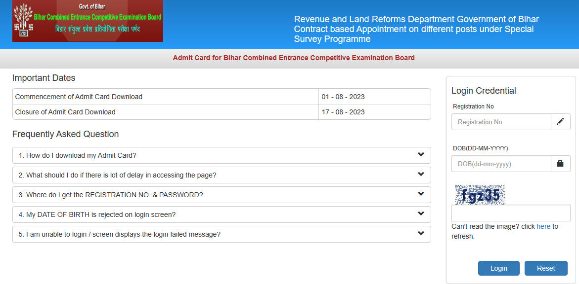 Bihar DLRS Amin Admit Card 2023