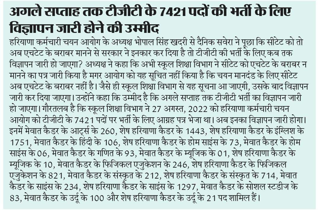 HSSC TGT Recruitment 2022 Expected in September 2022 