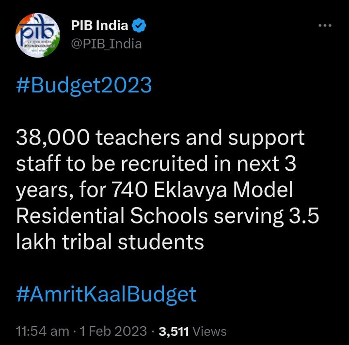 Centre to Recruit 38000 EMRS Teachers for 740 Eklavya Model Schools Tweet