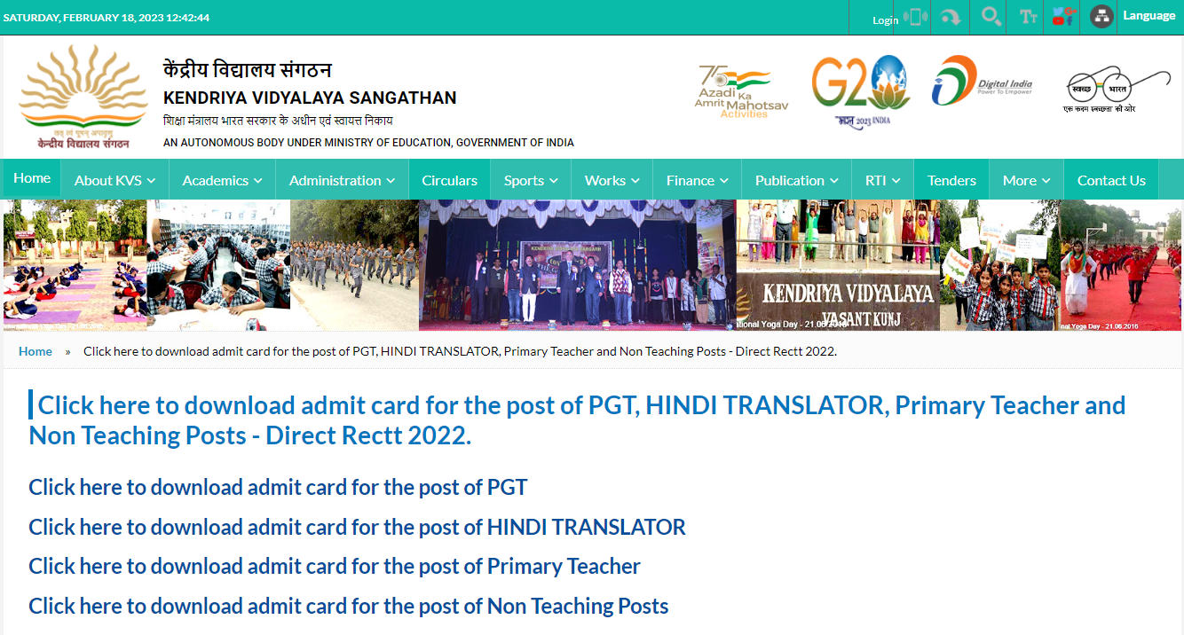 KVS PRT Admit Card 2023