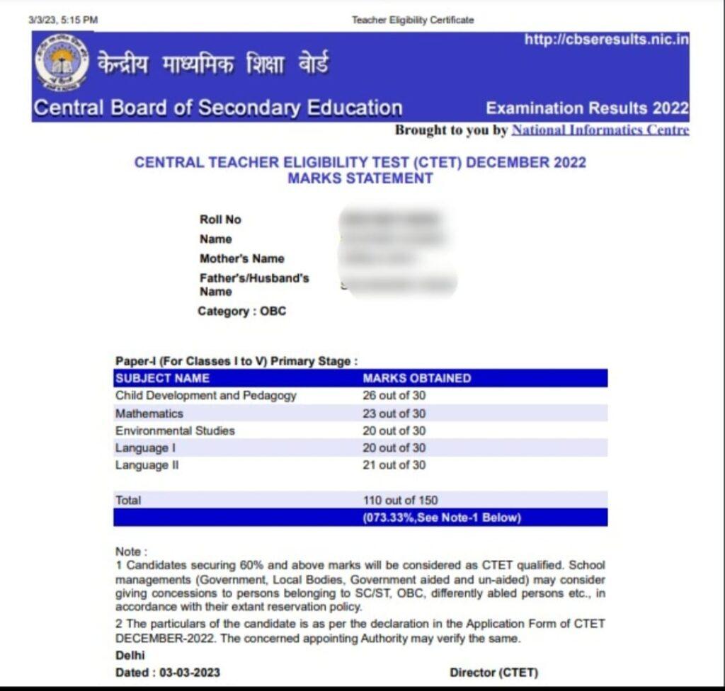 CTET Scorecard 2023 Out, Download PDF Steps_3.1