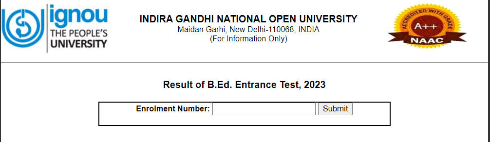 IGNOU Bed Result Link