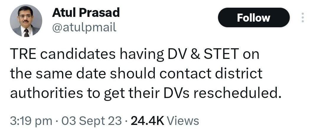 BPSC Chairperson Atul Prasad Tweet on DV Rescheduling