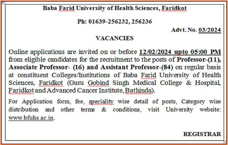 BFUHS Recruitment 2024 Out for 111 Professor, Assistant Professor Posts_3.1