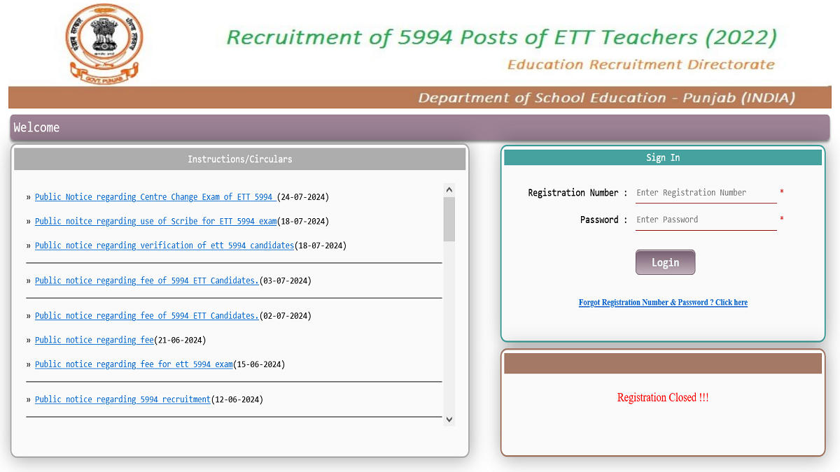 Punjab ETT Teacher Admit Card 2024