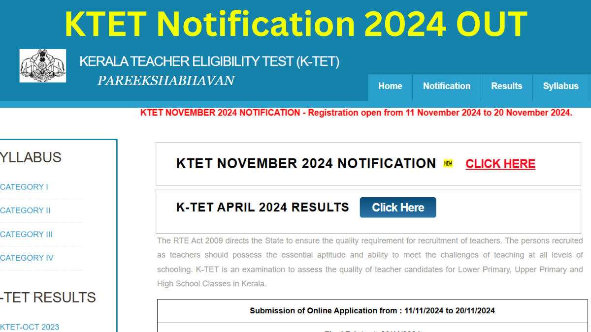 KTET Notification 2024 Out