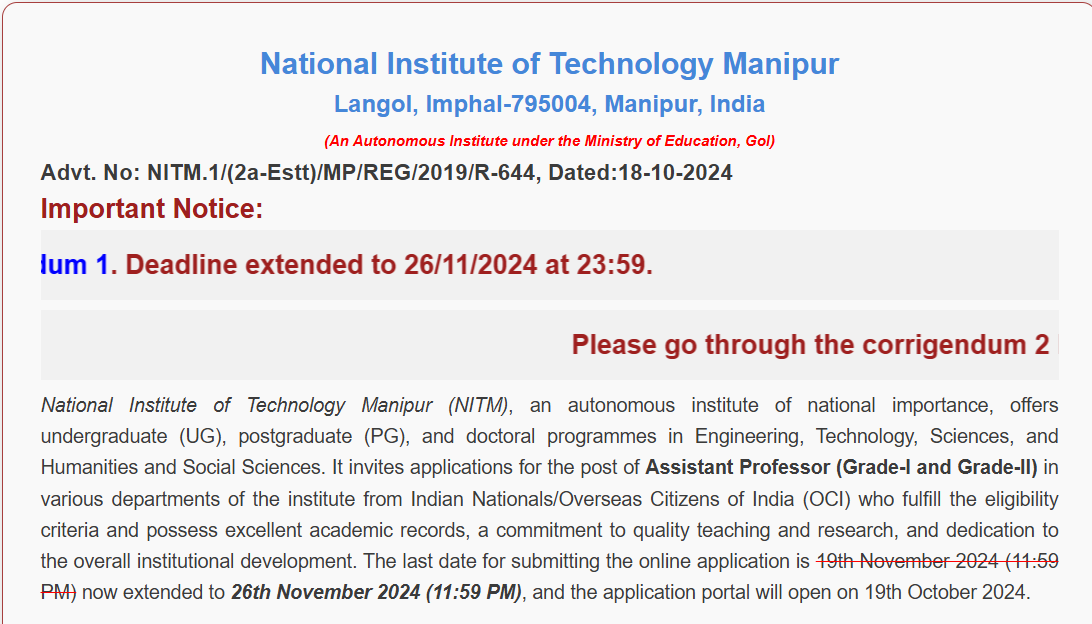 NIT Manipur Assistant Professor Recruitment 2024, Apply Link, Eligibility, Selection Process_3.1