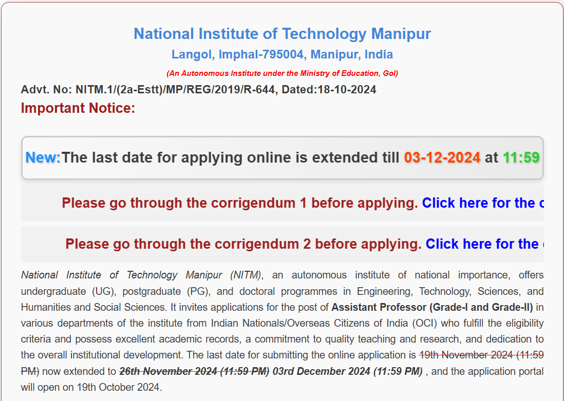 NIT Manipur Assistant Professor Recruitment 2024, Apply Link, Eligibility, Selection Process_3.1