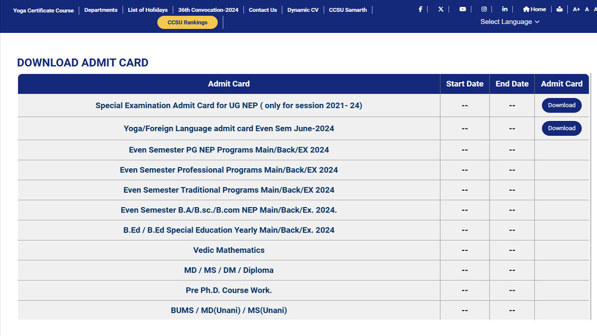 CCSU Admit Card 2024