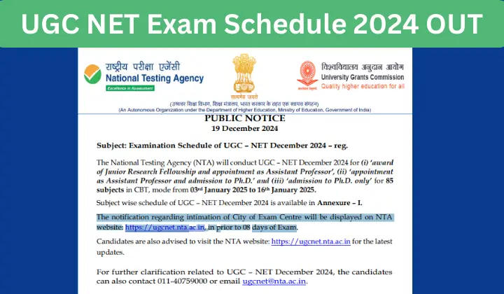 UGC NET Exam Schedule 2024 OUT