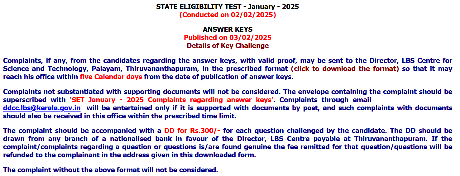 Kerala SET Answer Key 2025