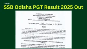 SSB Odisha PGT Result 2025 Out