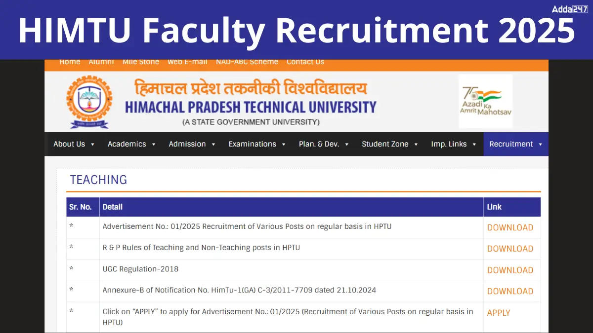 HIMTU Faculty Recruitment 2025