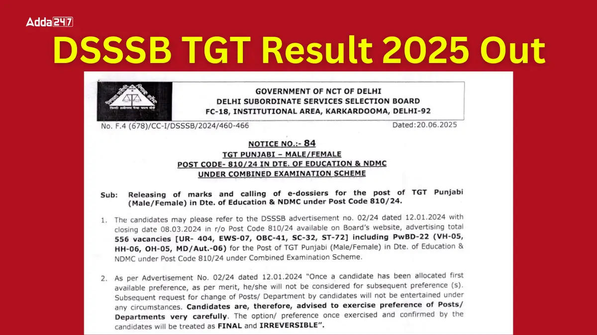 DSSSB TGT Result 2025 Out