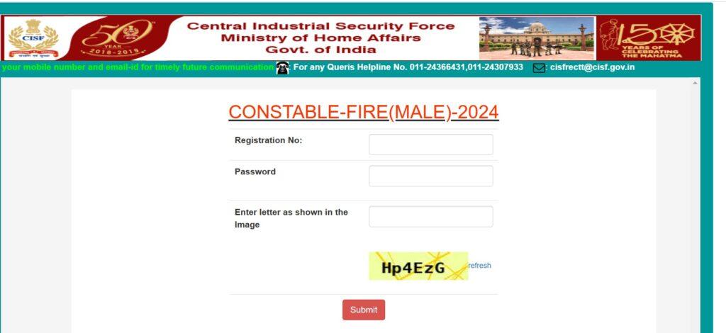 CISF Fireman Admit Card steps