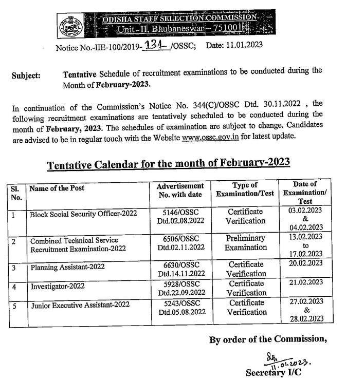 OSSC Exam Calendar 2023 February Month, OSSC Exam Schedule_3.1