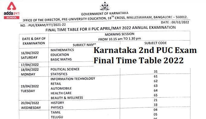 Karnataka 2nd PUC Exam Time Table 2022_30.1