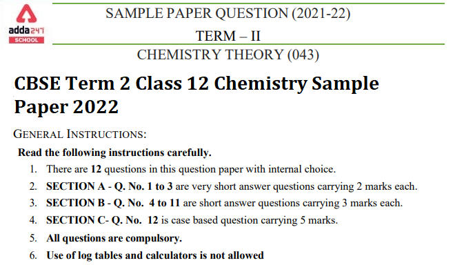 Cbse Class 12 Chemistry Term 2 Sample Paper Solutions