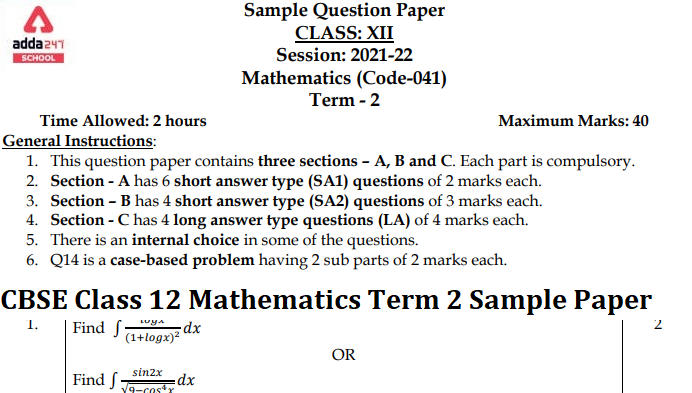 CBSE Class 12 Mathematics Term 2 Sample Paper and Solutions_30.1