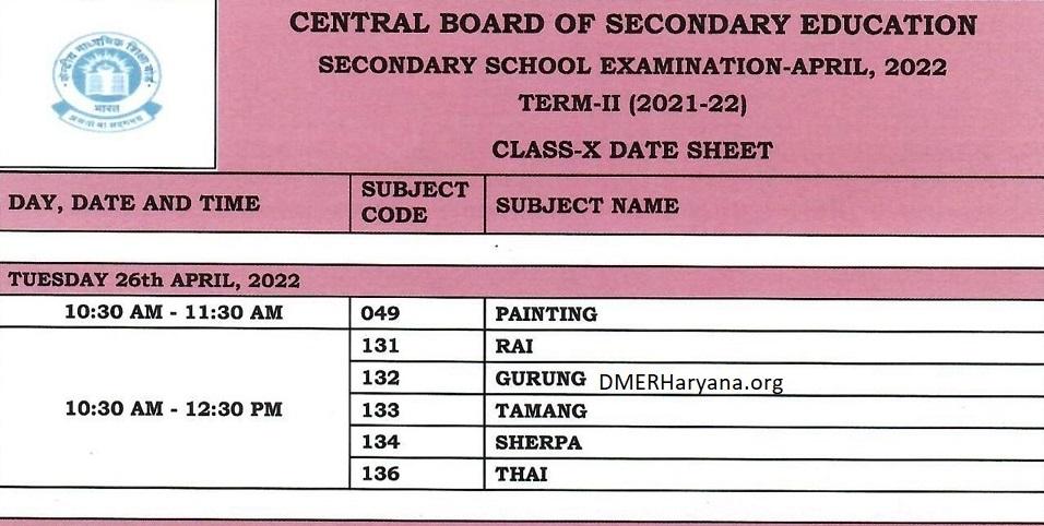 CBSE Term 2 Date Sheet 2022, For Class 10th & 12th Time Table @cbse.gov.in_30.1