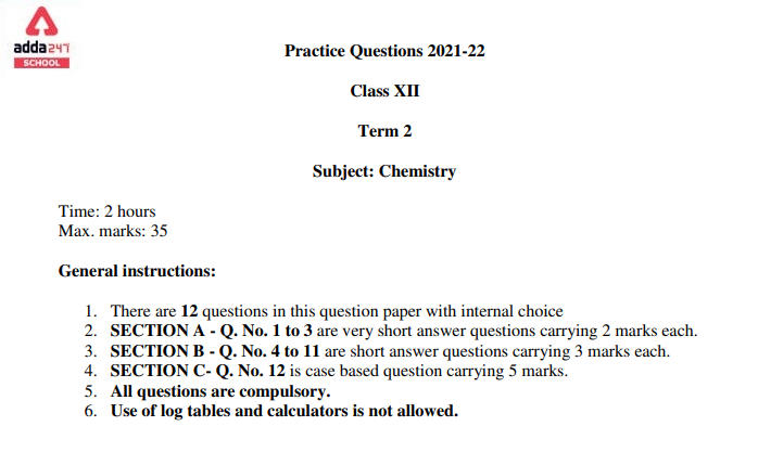 CBSE Class 12 Chemistry Term 2 Additional Practice Questions 2022_30.1