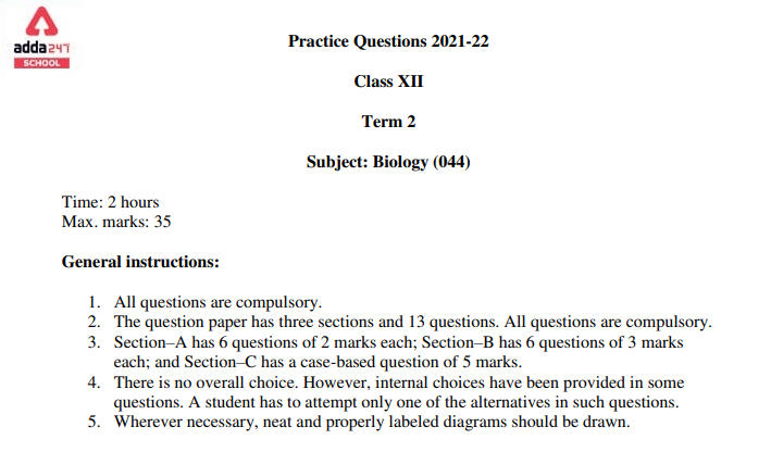 CBSE Class 12 Biology Term 2 Additional Practice Questions 2022_30.1