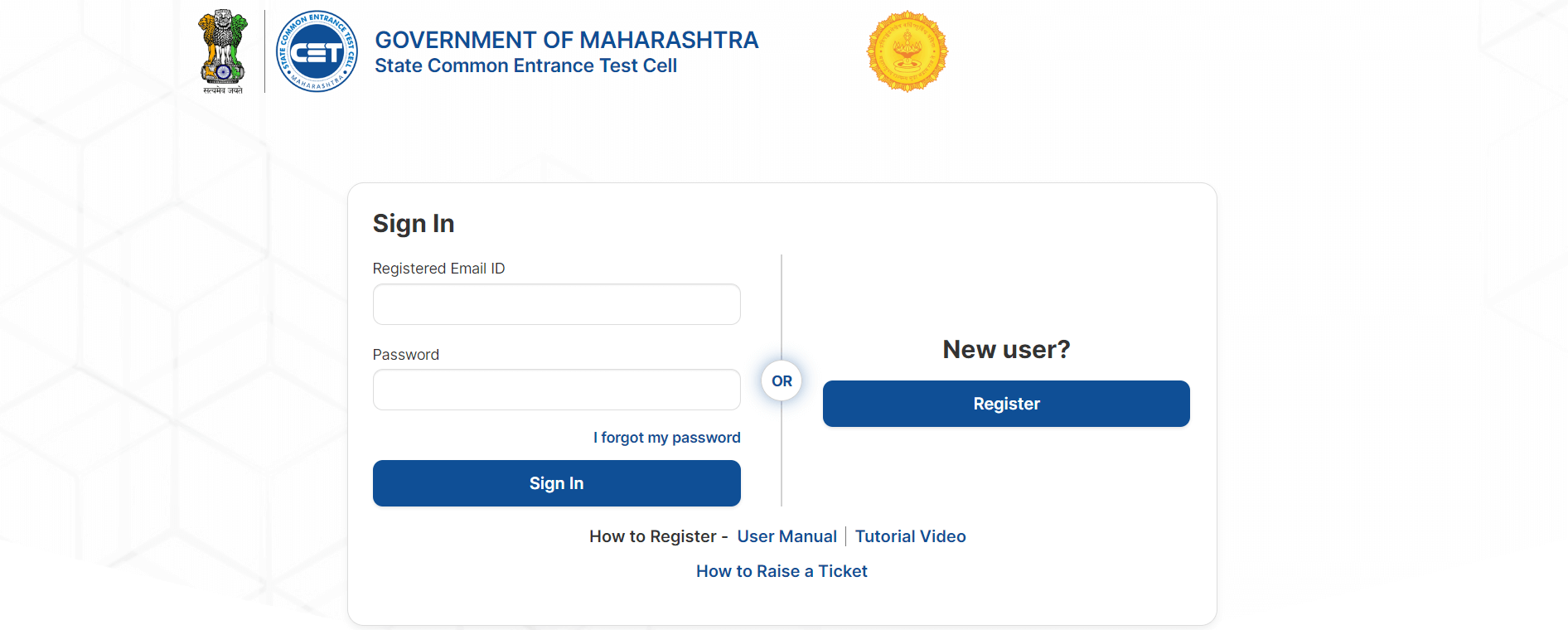 MH CET LLB Login Page