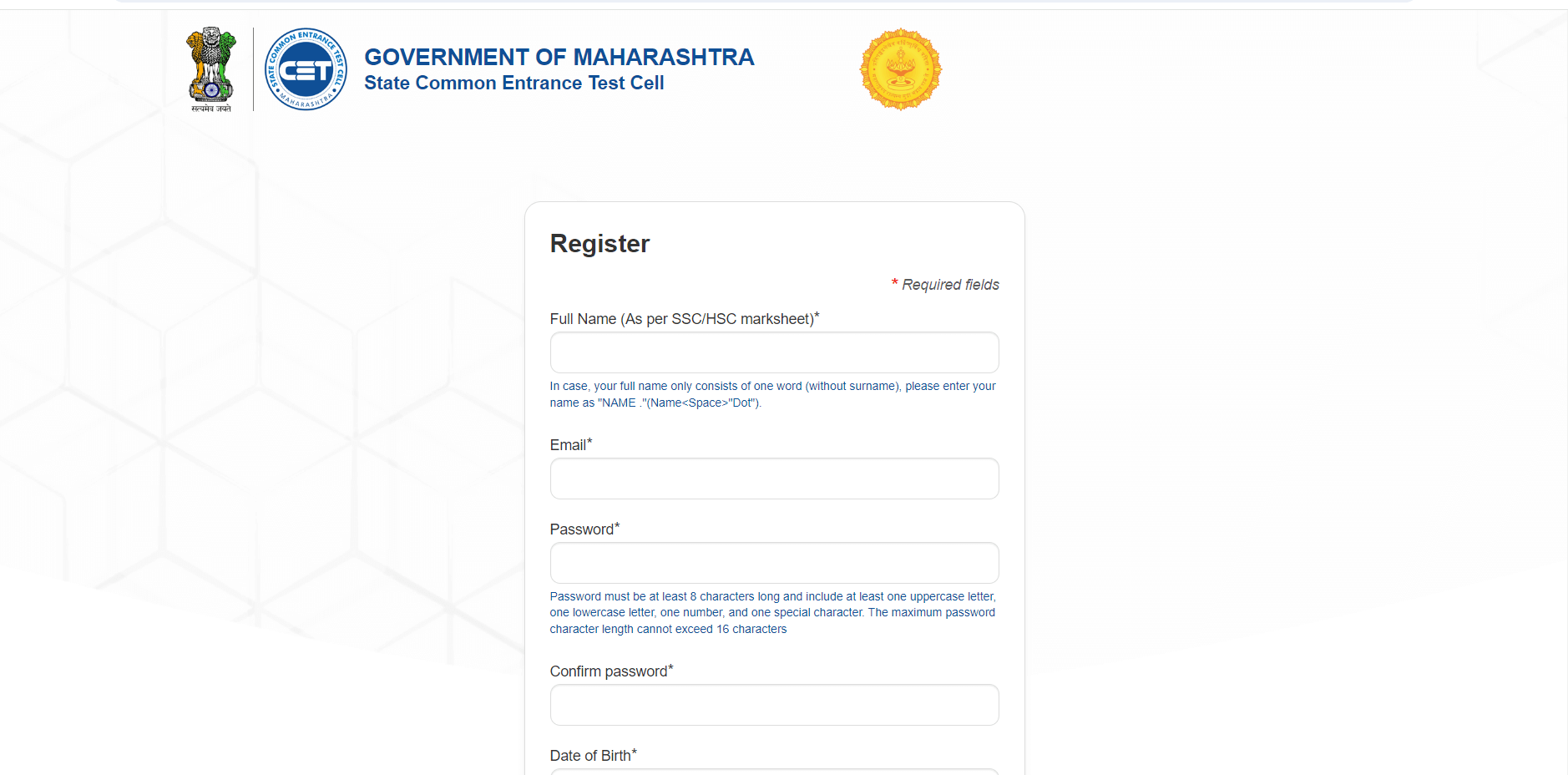 MH Nursing CET 2024 Registration Page