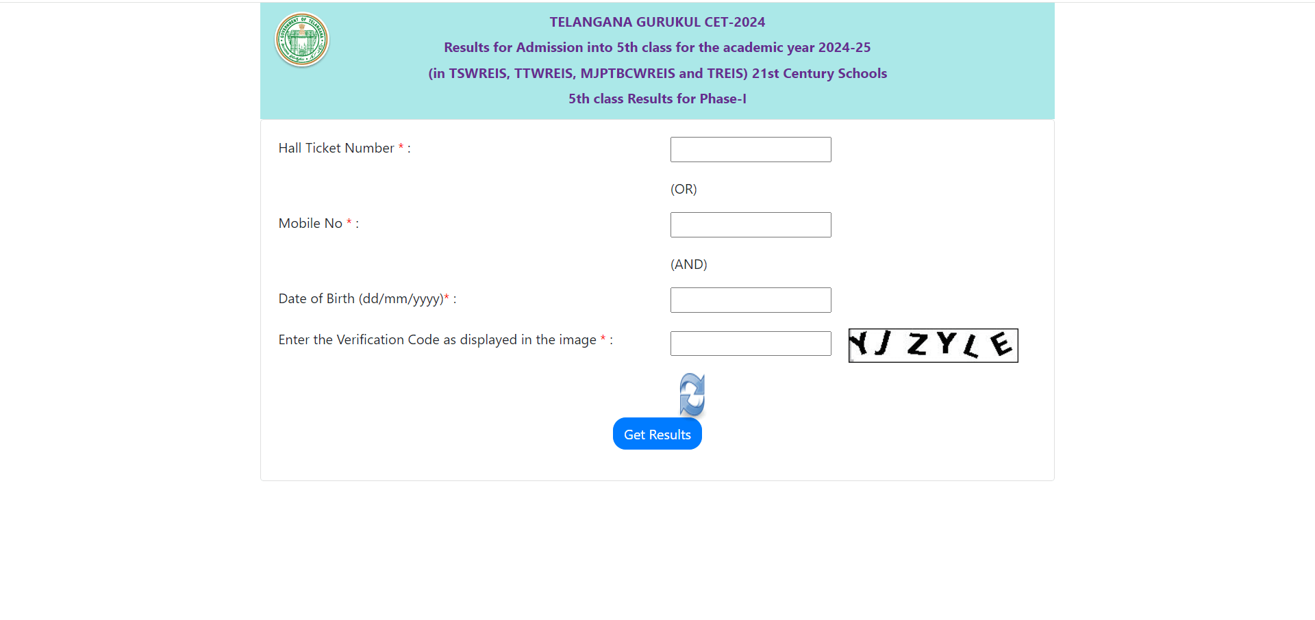 TS CET Gurukulam Results 2024 Login Page