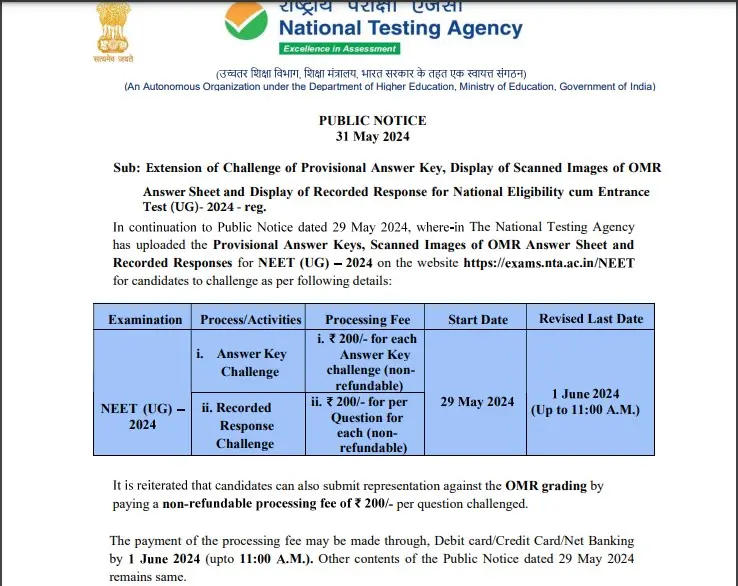 NEET OMR Sheet 2024 PDF