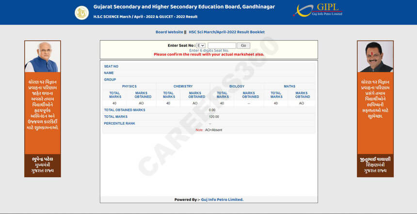 GUJCET Rank Card